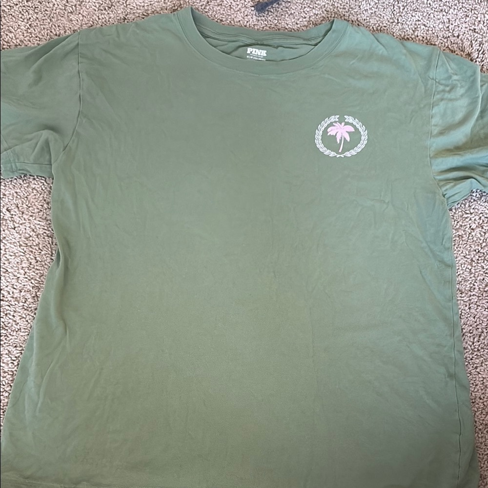 PINK Victoria's Secret Palm Logo Green Tee